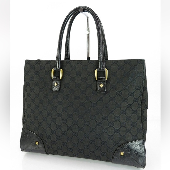 Gucci Black Patterned Handbag with Gold Details - Picture 1 of 14